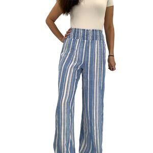 2/$30 FORTUNE Swimwear Pants Size S Smocked Stretch Waist Wide Leg  Stripe